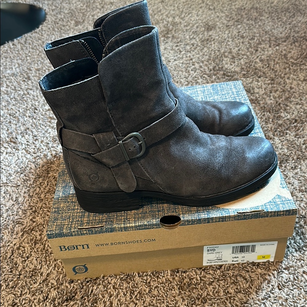 Born Gray Ankle Booties with Buckle Detail